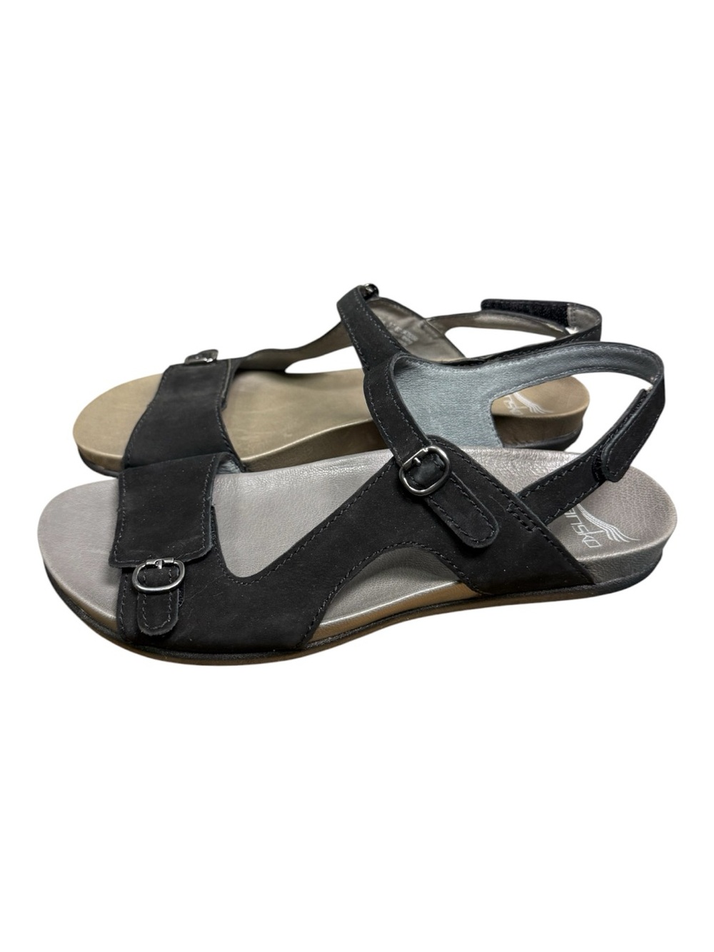 Dansko Womens 37 Black Leather Adjustable Strap Comfort Sandals